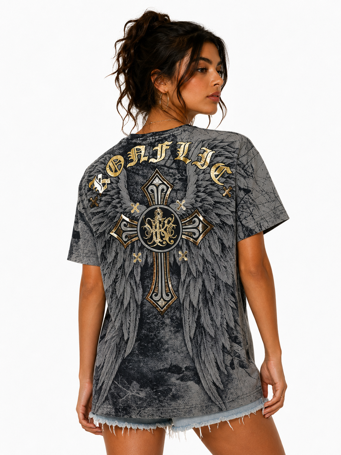 Konflic Skeleton Warrior with Wings Graphic All Over Print Men's T-Shirt "Gold Foil"