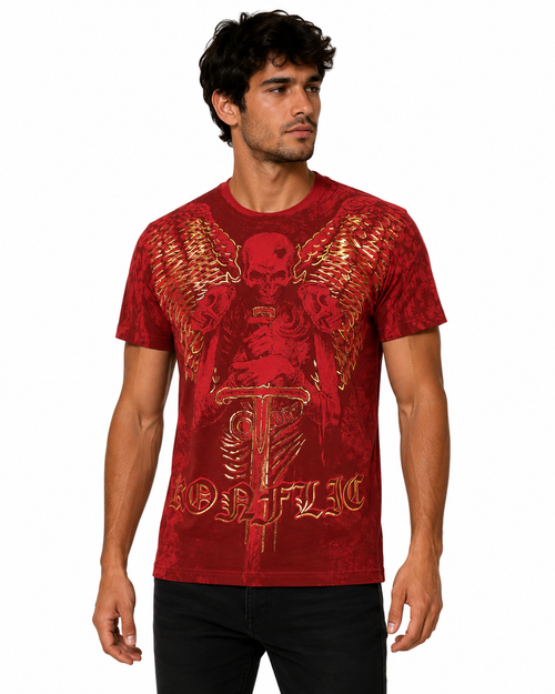 Konflic Skeleton Warrior with Wings Graphic All Over Print Men's T-Shirt "Gold Foil"