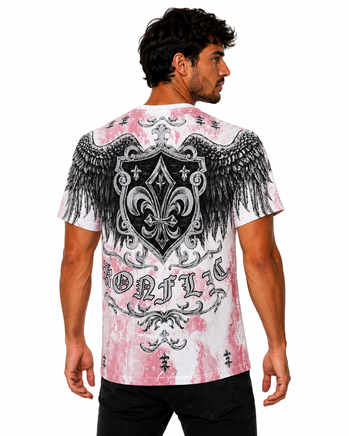 Konflic Royal Guard Shield & Eagle Wings Graphic All Over Print Men's T-Shirt "Gold Foil"