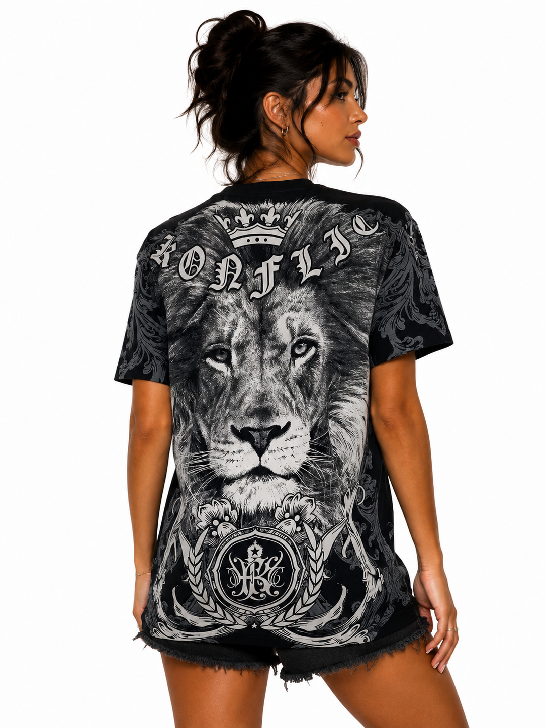 Konflic King of the Jungle Dual Lion & Crown Graphic All Over Print Men's T-Shirt "Gold Foil"