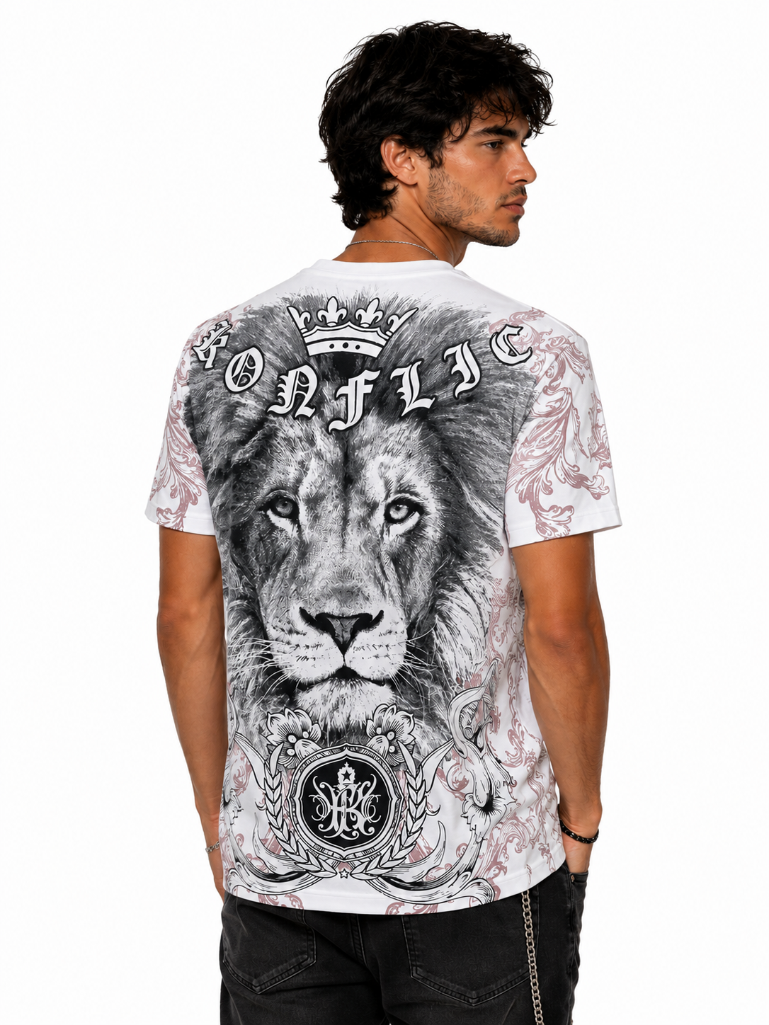 Konflic King of the Jungle Dual Lion & Crown Graphic All Over Print Men's T-Shirt "Gold Foil"