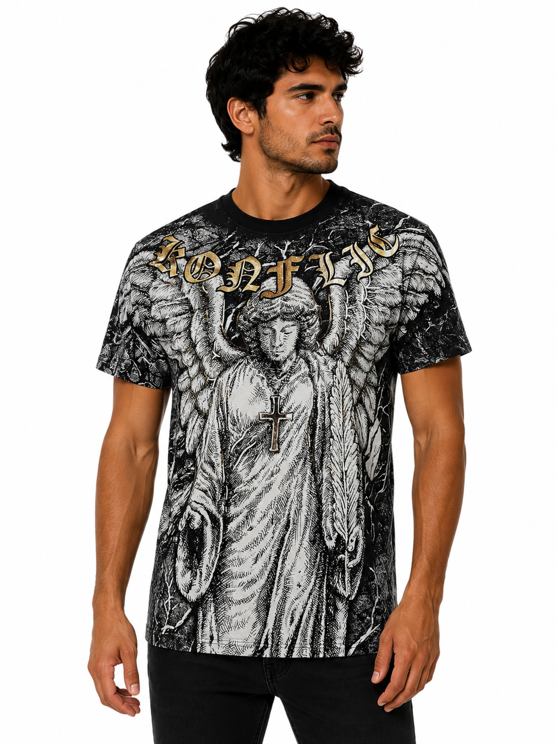 Konflic Archangel & Divine Wings Graphic All Over Print Men's T-Shirt "Gold / Silver Foil"