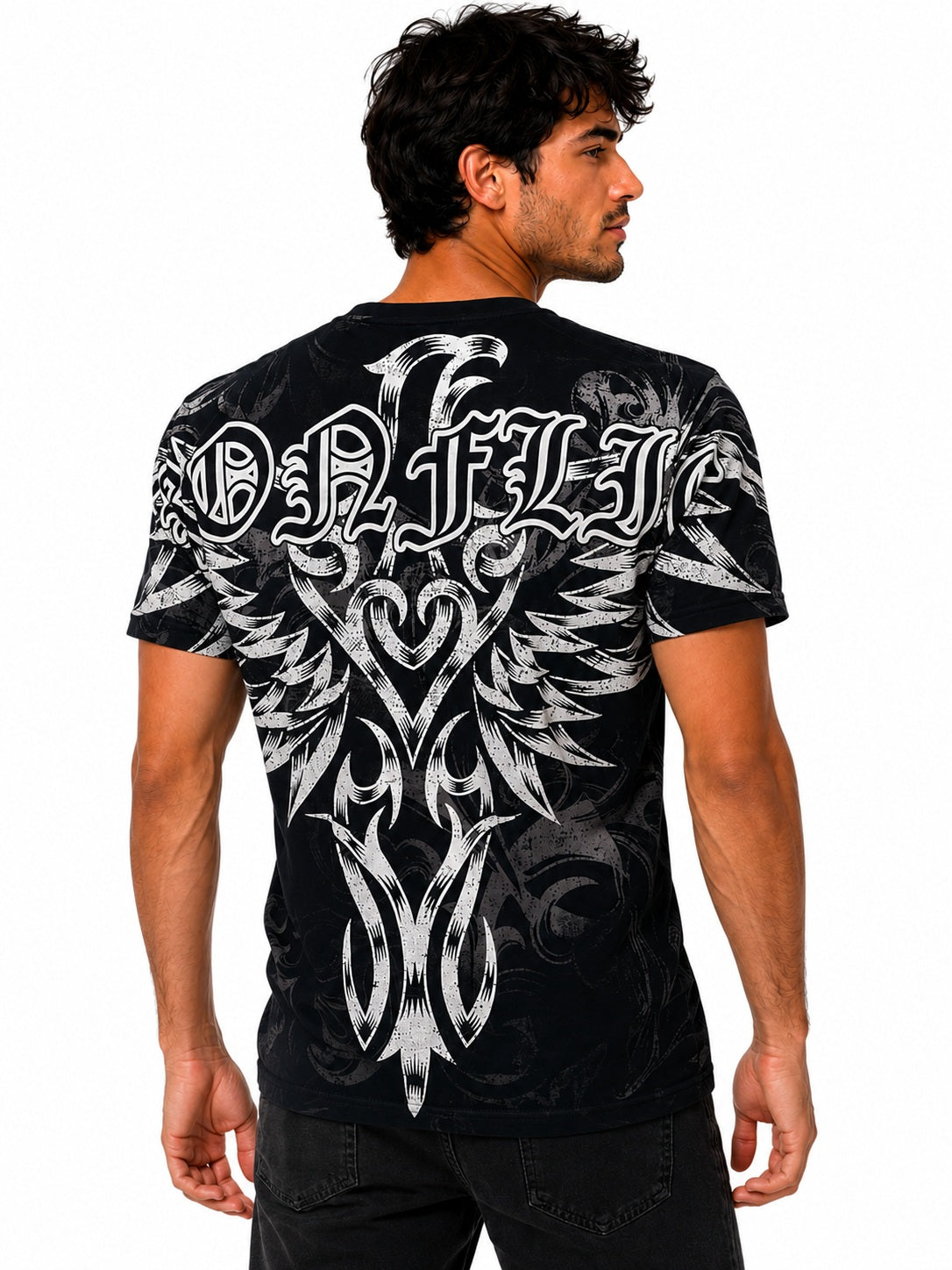 Konflic Fear Less Imperial Eagle All Over Print Graphic Men's T-Shirt "Silver Foil"