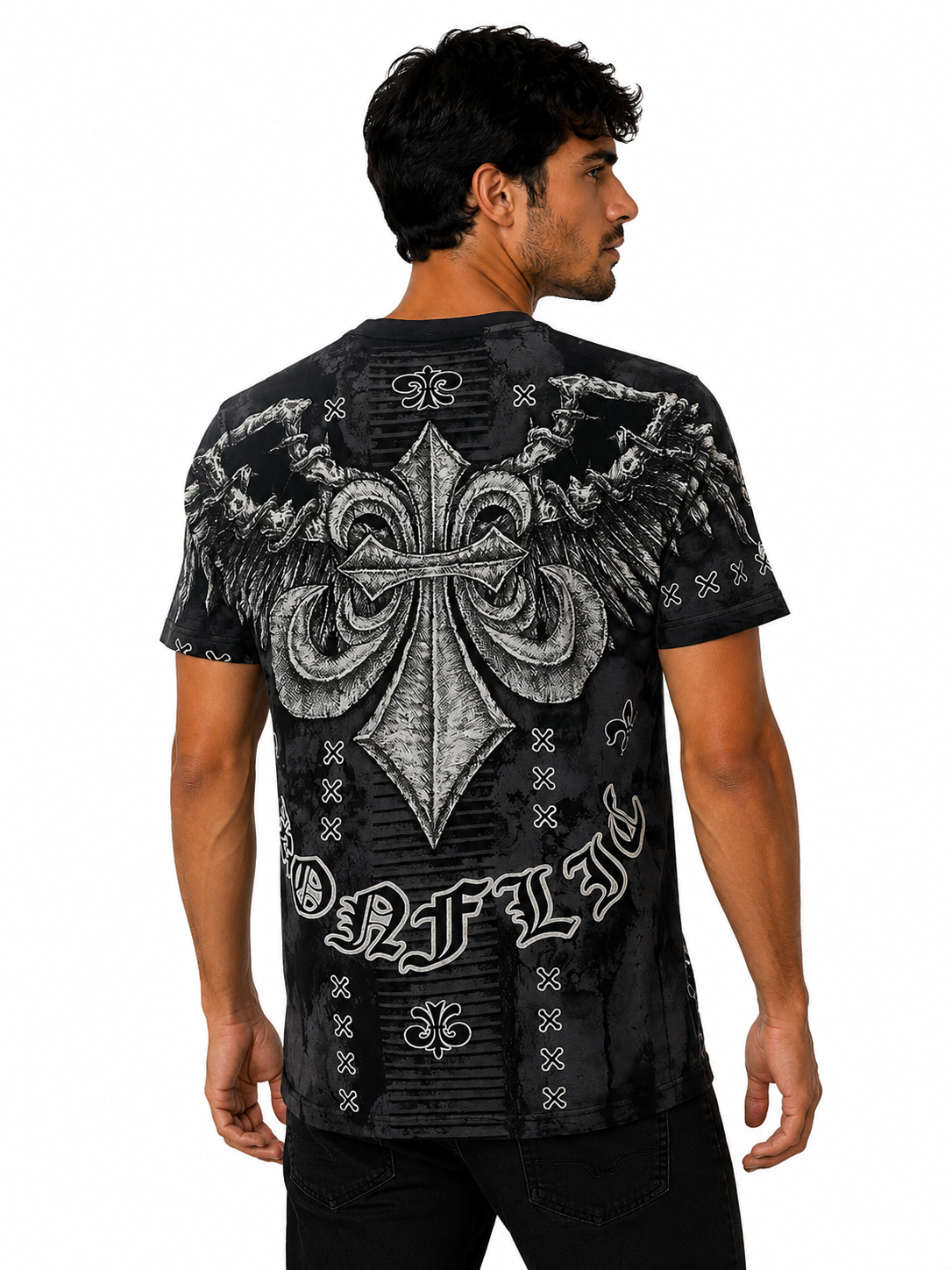 Konflic Soaring Falcon Graphic All Over Print Men's T-Shirt "Gold Foil"