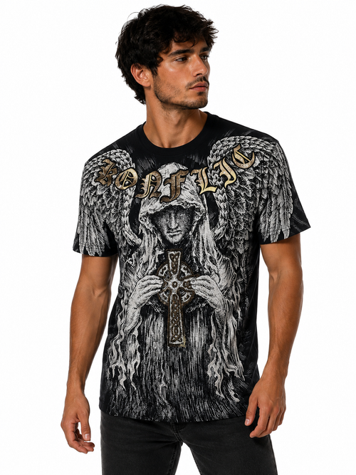 Konflic Angel with Celtic Cross Graphic All Over Print T-Shirt "Gold Foil"