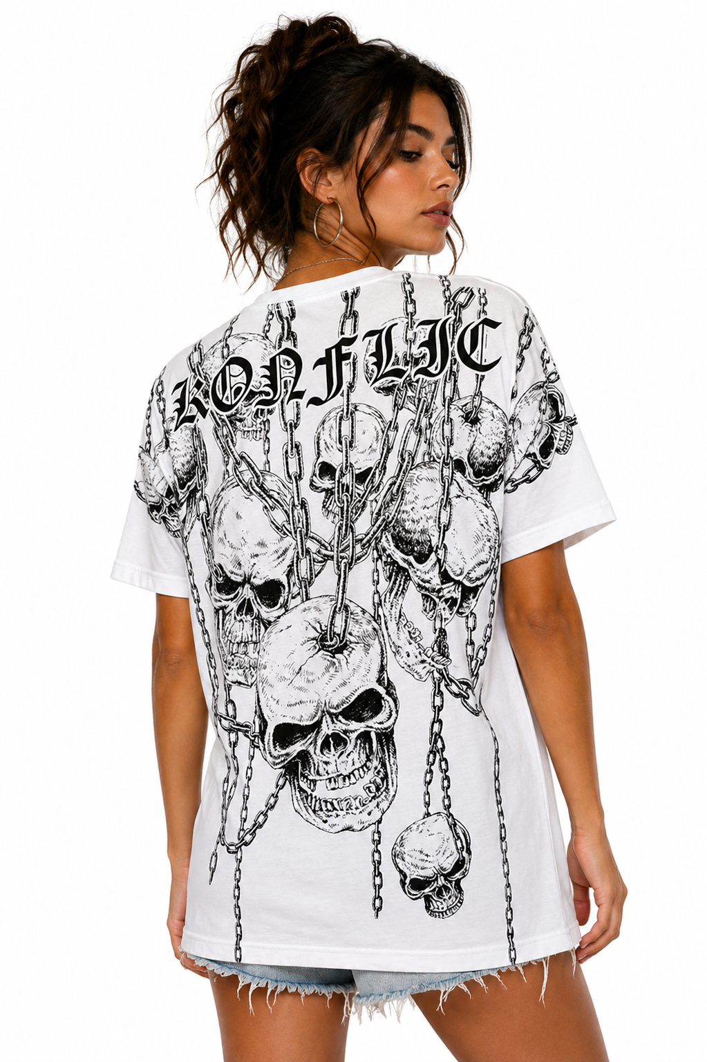 Konflic Men's Hanging Skulls & Heavy Chains Graphic All Over Print T-Shirt "Gold Foil"
