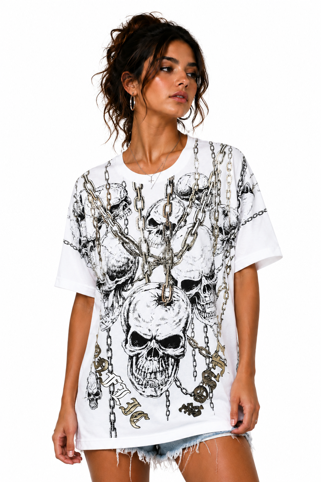 Konflic Men's Hanging Skulls & Heavy Chains Graphic All Over Print T-Shirt "Gold Foil"