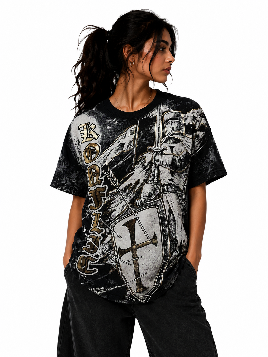 Konflic Mighty Crusader Knight Graphic Men's T Shirt "Gold Foil"
