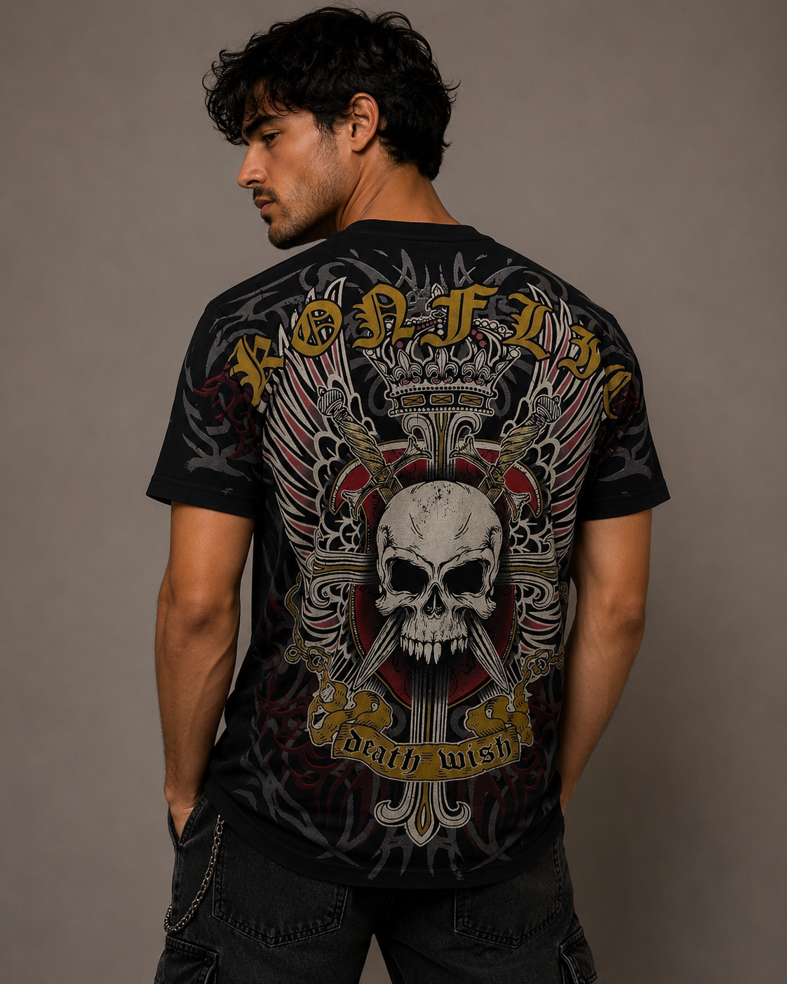 Konflic Skull of Death Wish Graphic T Shirt