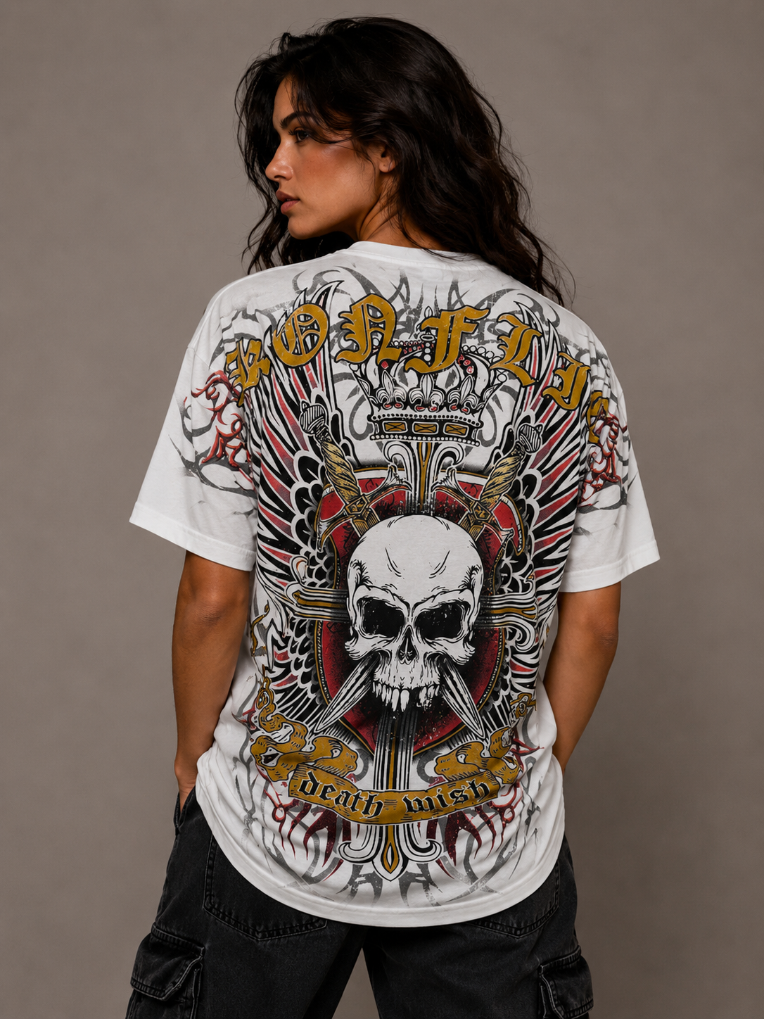 Konflic Skull of Death Wish Graphic T Shirt