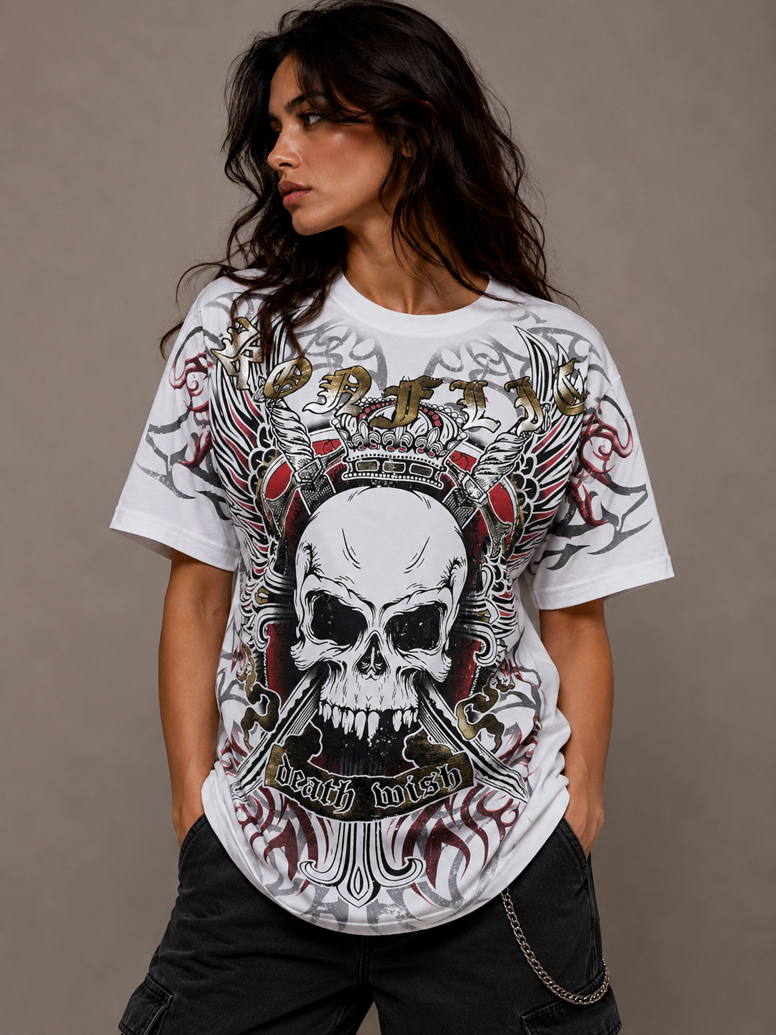 Konflic Skull of Death Wish Graphic T Shirt