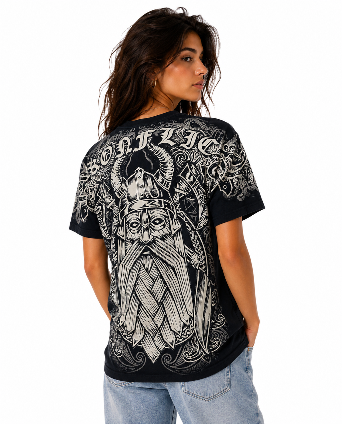 Konflic Vengeful Viking Warrior Spirit Skull Graphic All Over Print Men's T-Shirt "Gold Foil"