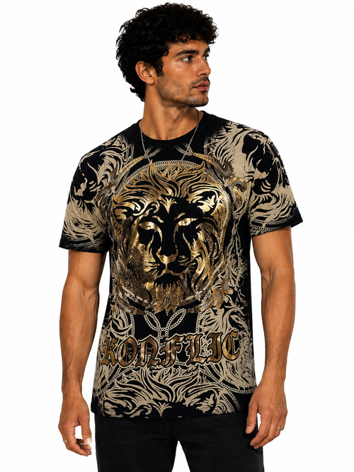 Konflic Men's Metallic Gold Lion King Graphic All Over Print T-Shirt "Gold Foil"