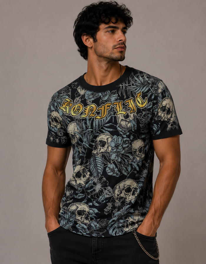 Konflic Gothic Eden of Midnight Bloom Skulls Graphic Tees