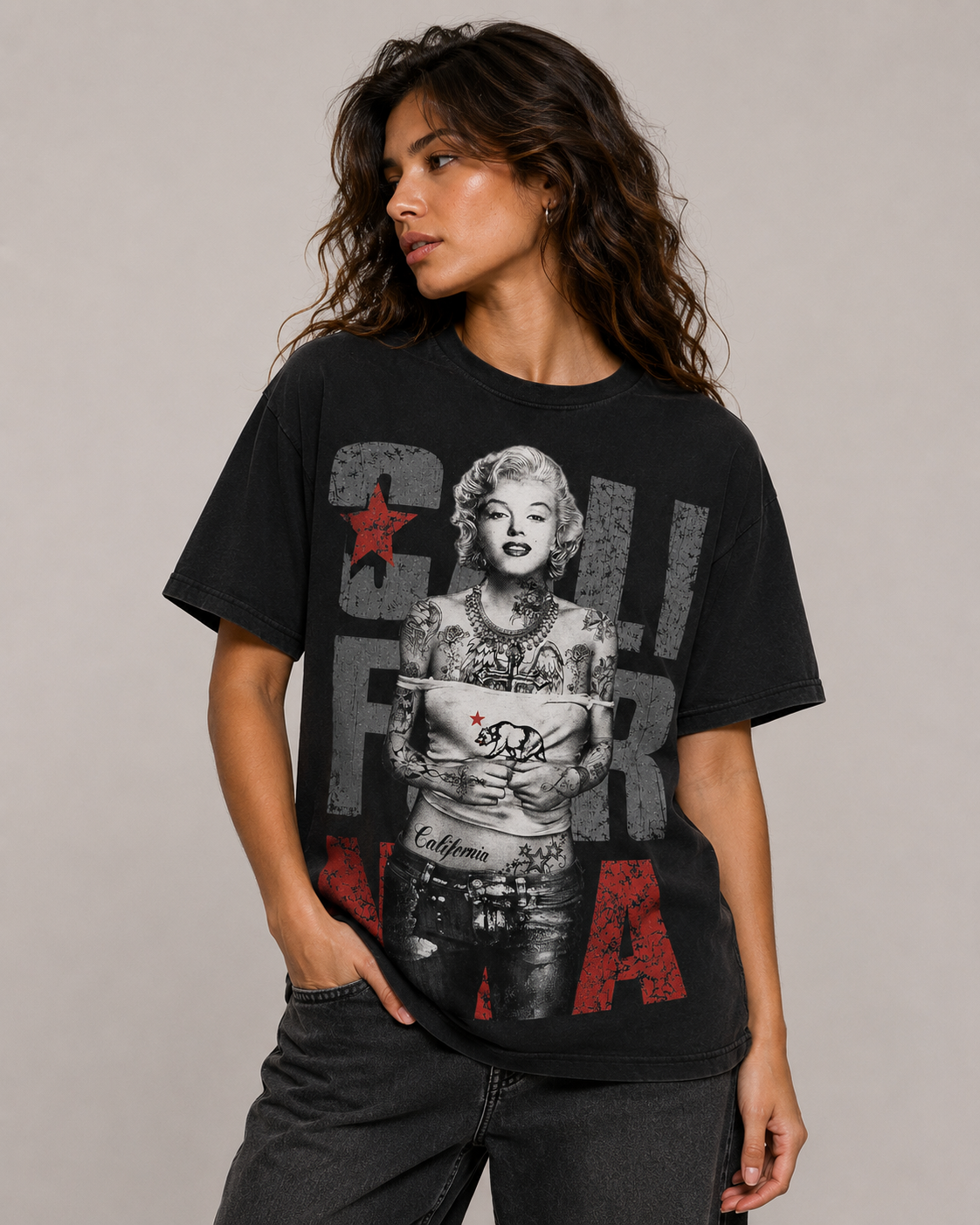 Konflic Marilyn Monroe with California Star Graphic T-Shirt