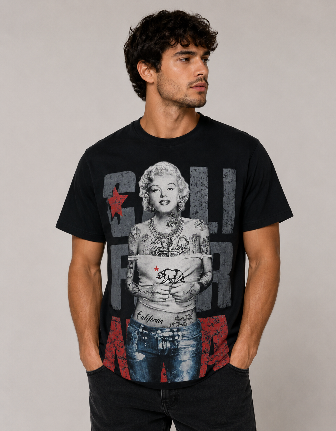 Konflic Marilyn Monroe with California Star Graphic T-Shirt