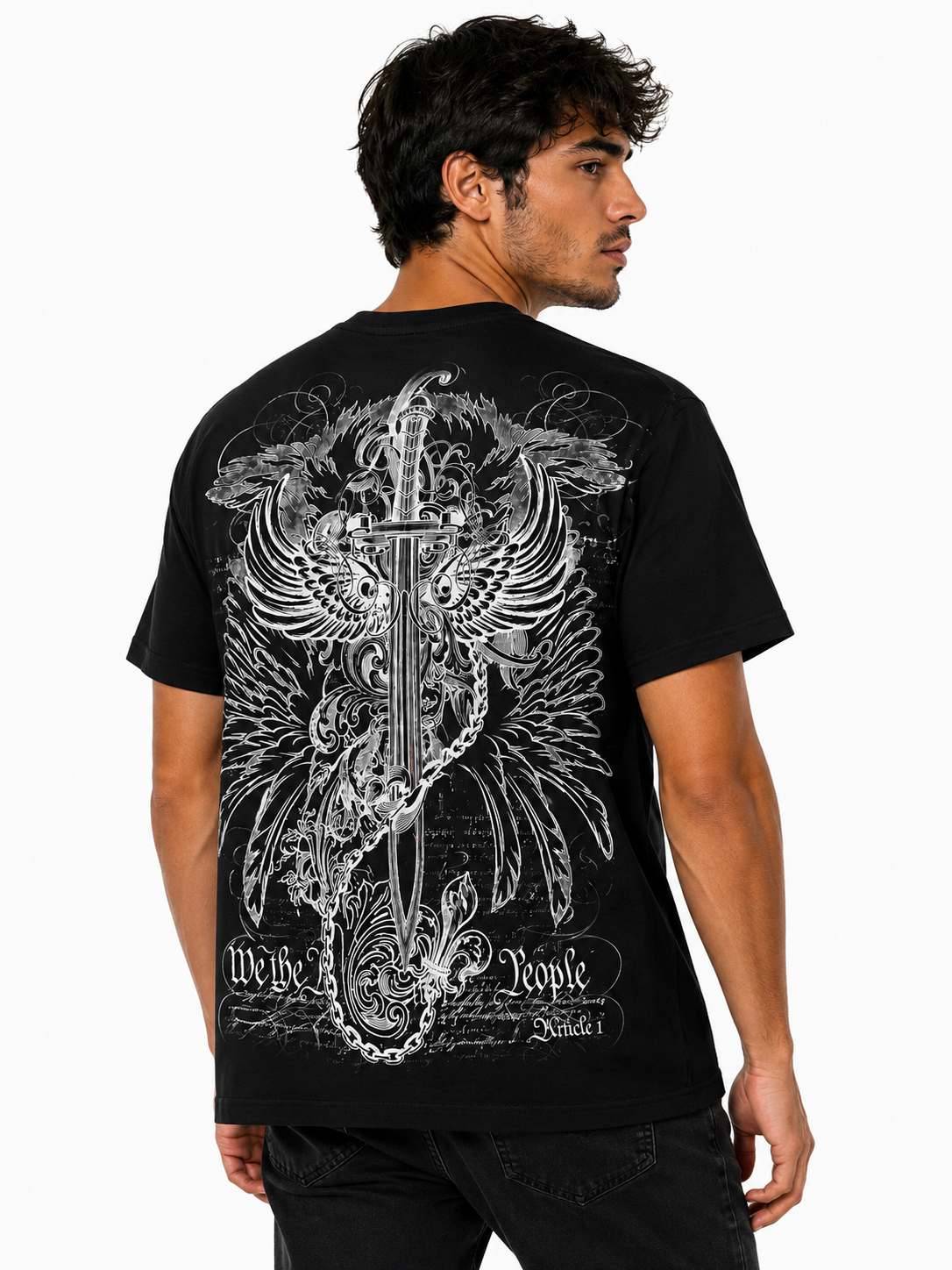 Konflic Unisex Soaring Eagle & Sword Emblem Graphic T-Shirt