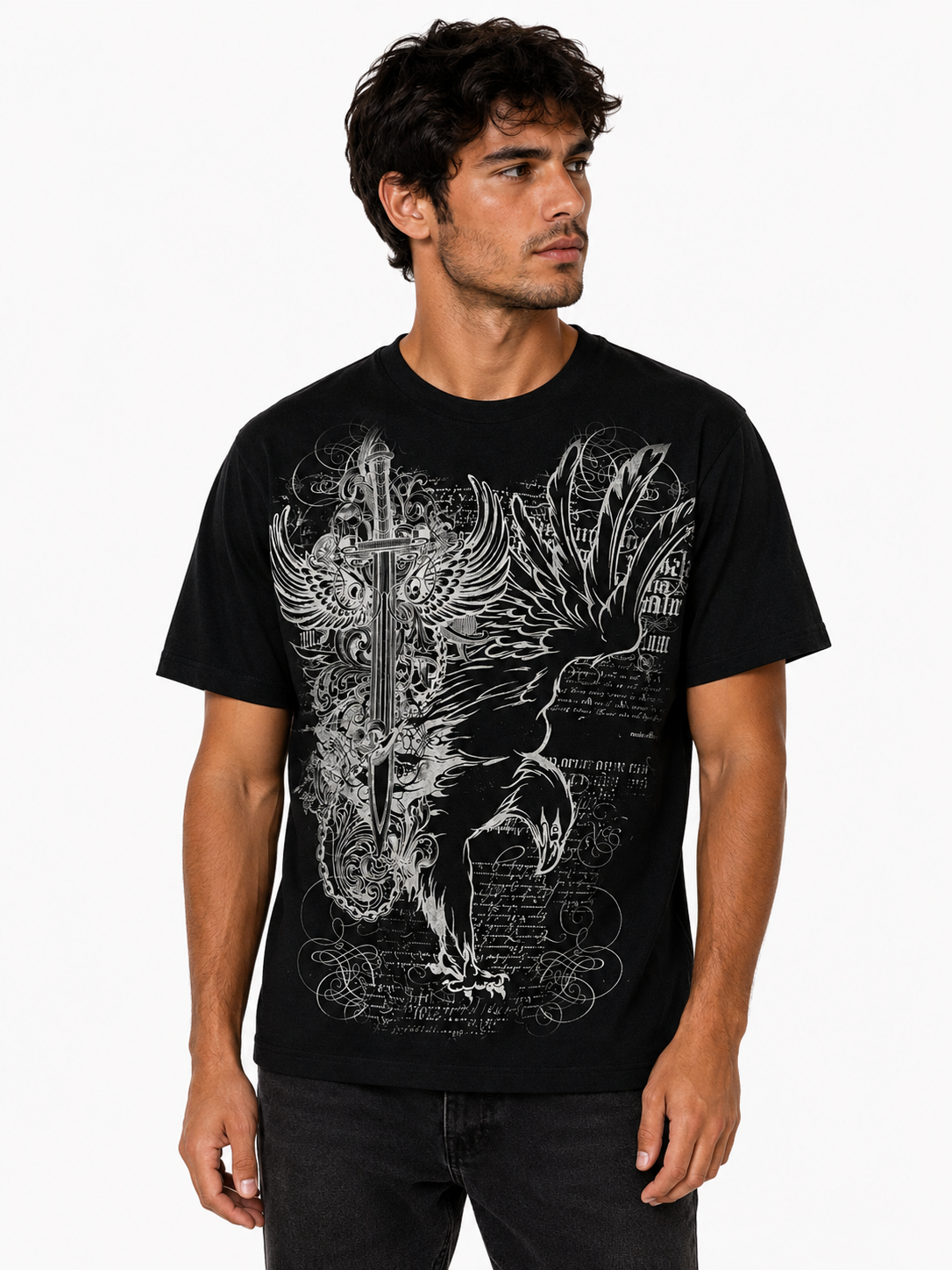 Konflic Unisex Soaring Eagle & Sword Emblem Graphic T-Shirt