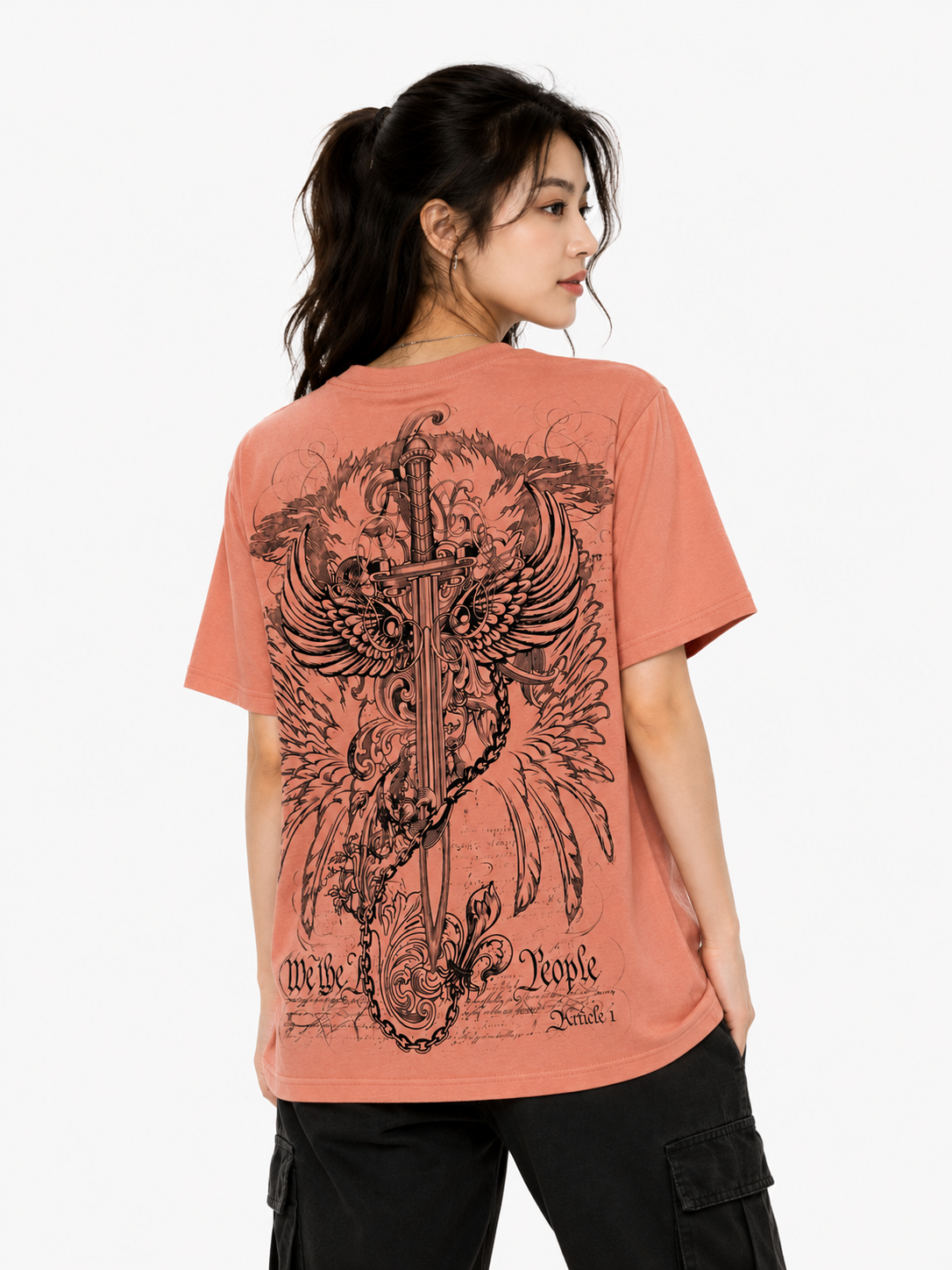 Konflic Unisex Soaring Eagle & Sword Emblem Graphic T-Shirt