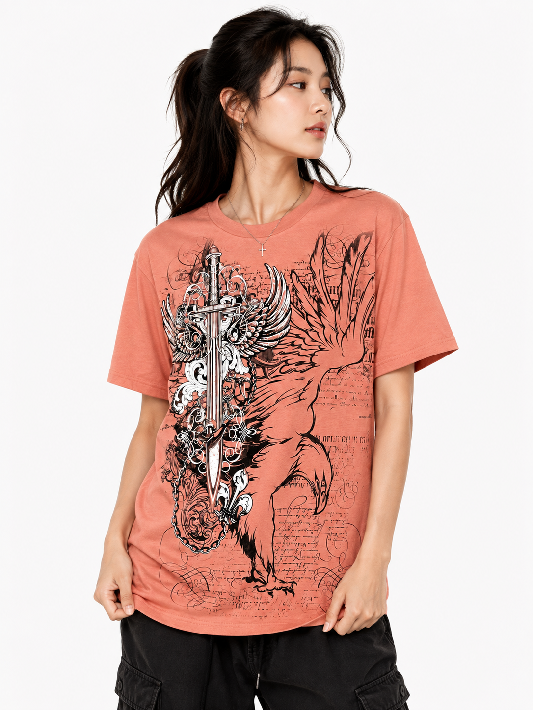 Konflic Unisex Soaring Eagle & Sword Emblem Graphic T-Shirt