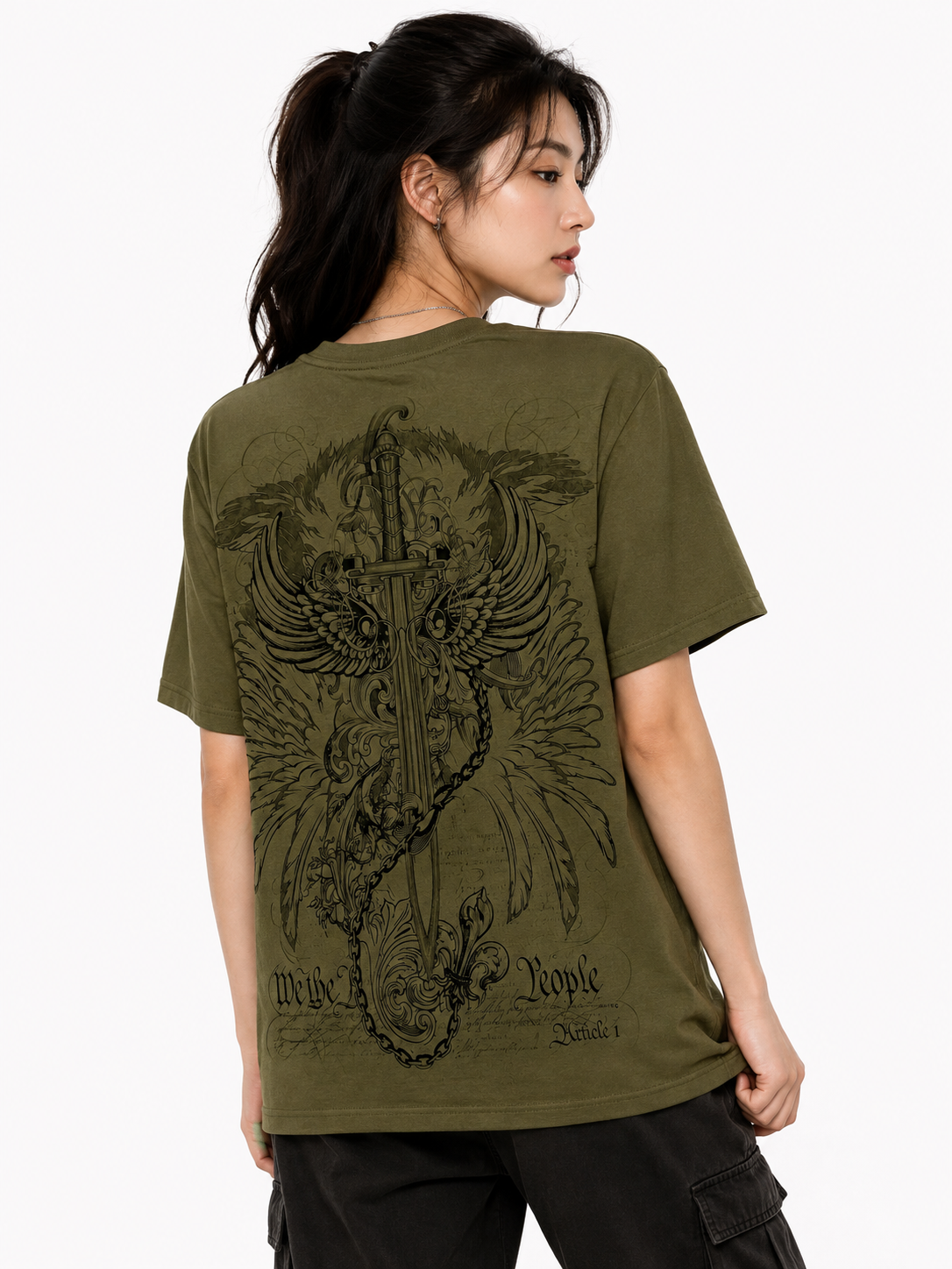 Konflic Unisex Soaring Eagle & Sword Emblem Graphic T-Shirt