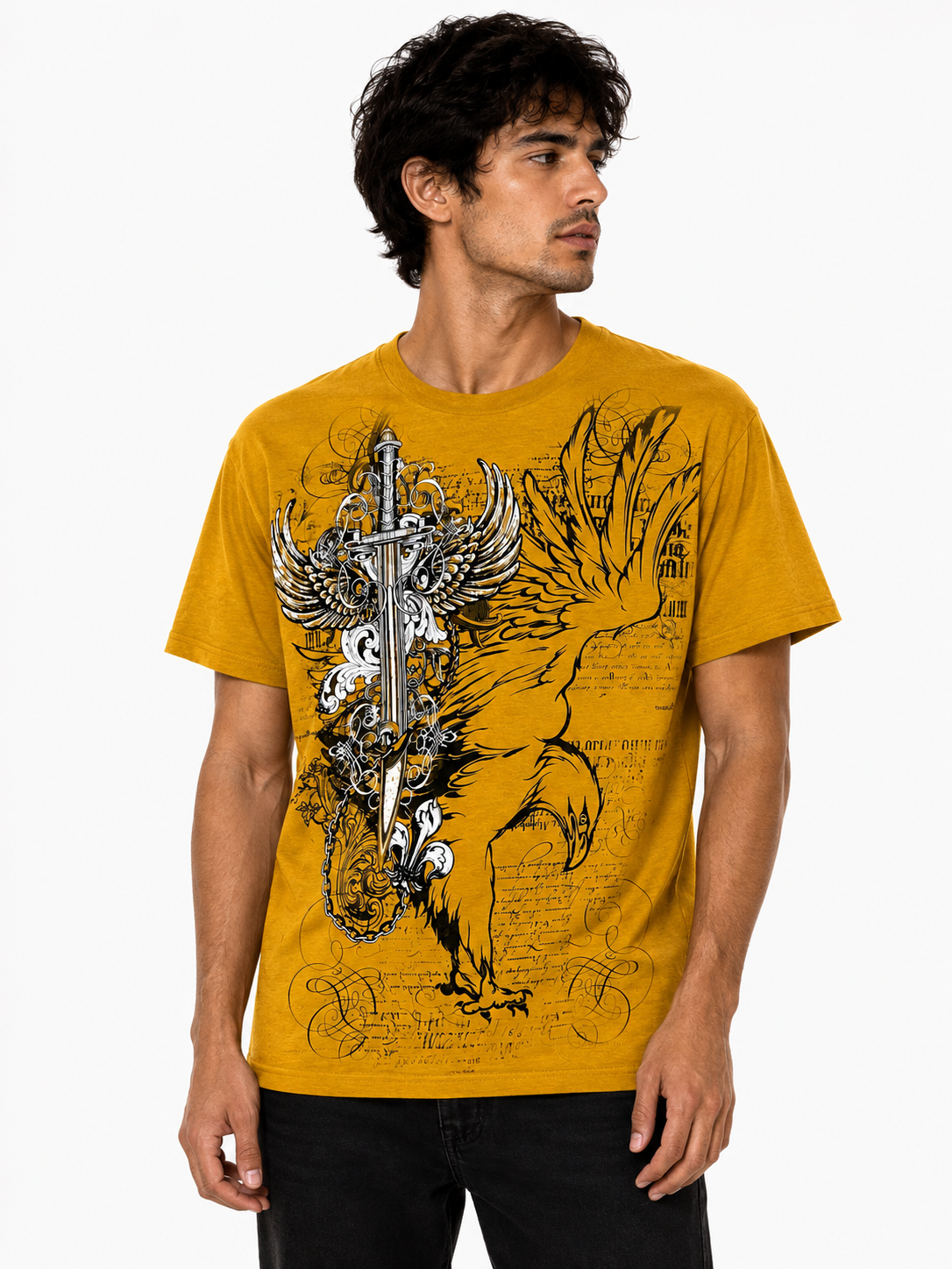 Konflic Unisex Soaring Eagle & Sword Emblem Graphic T-Shirt