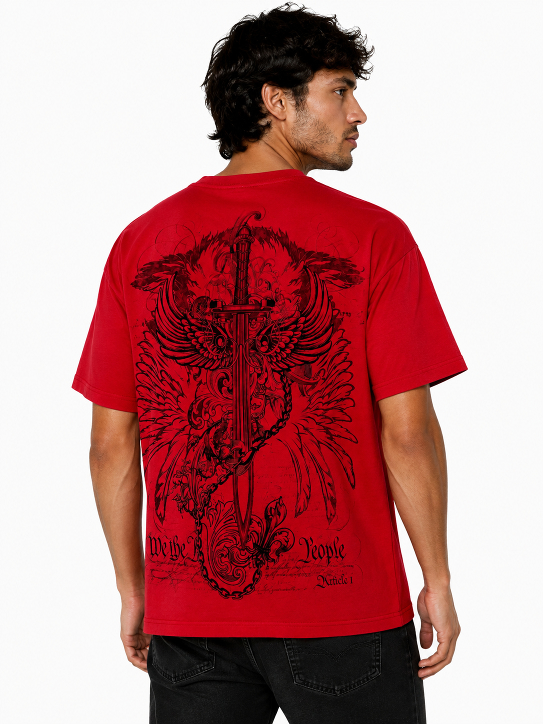Konflic Unisex Soaring Eagle & Sword Emblem Graphic T-Shirt