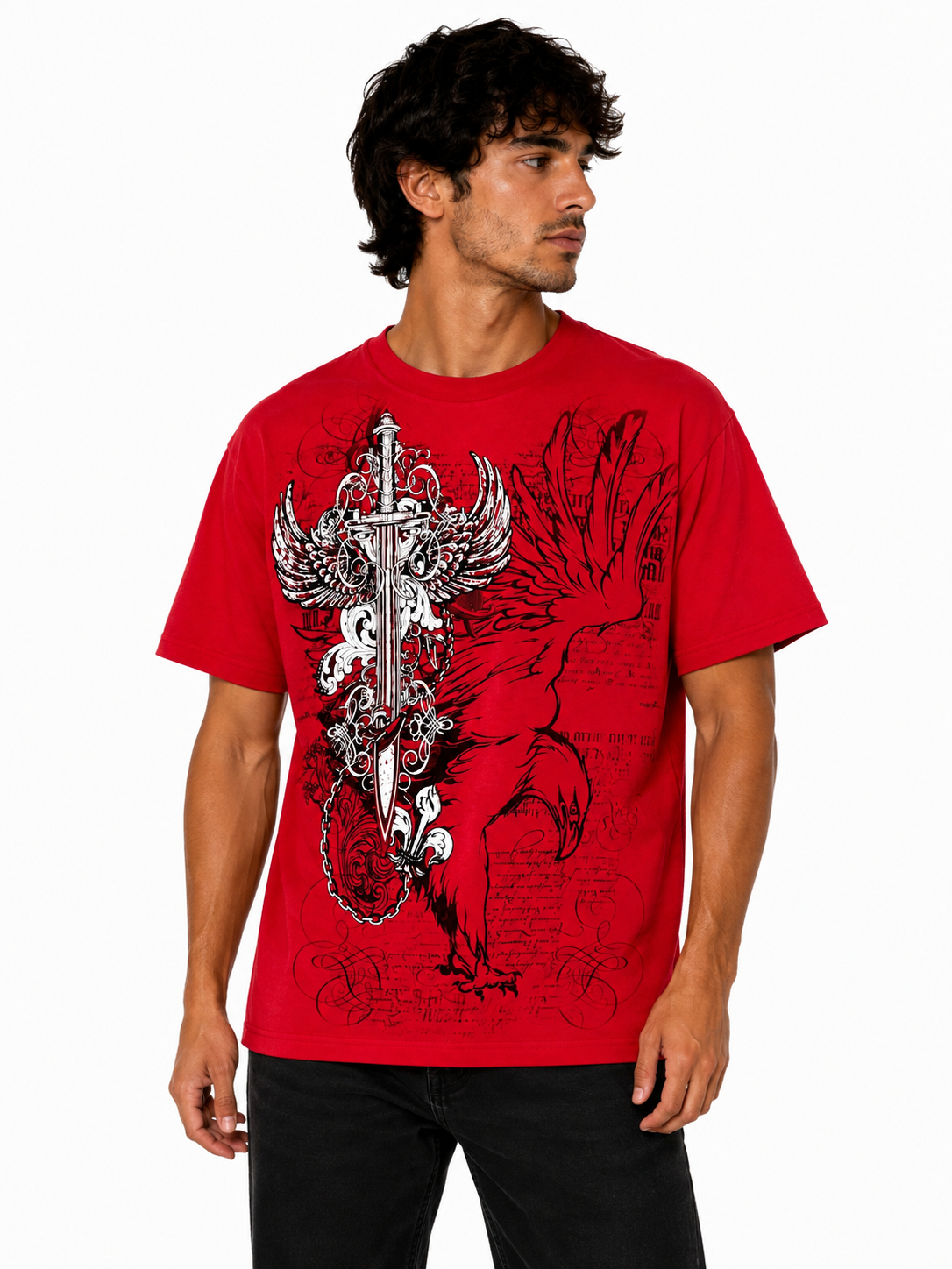 Konflic Unisex Soaring Eagle & Sword Emblem Graphic T-Shirt