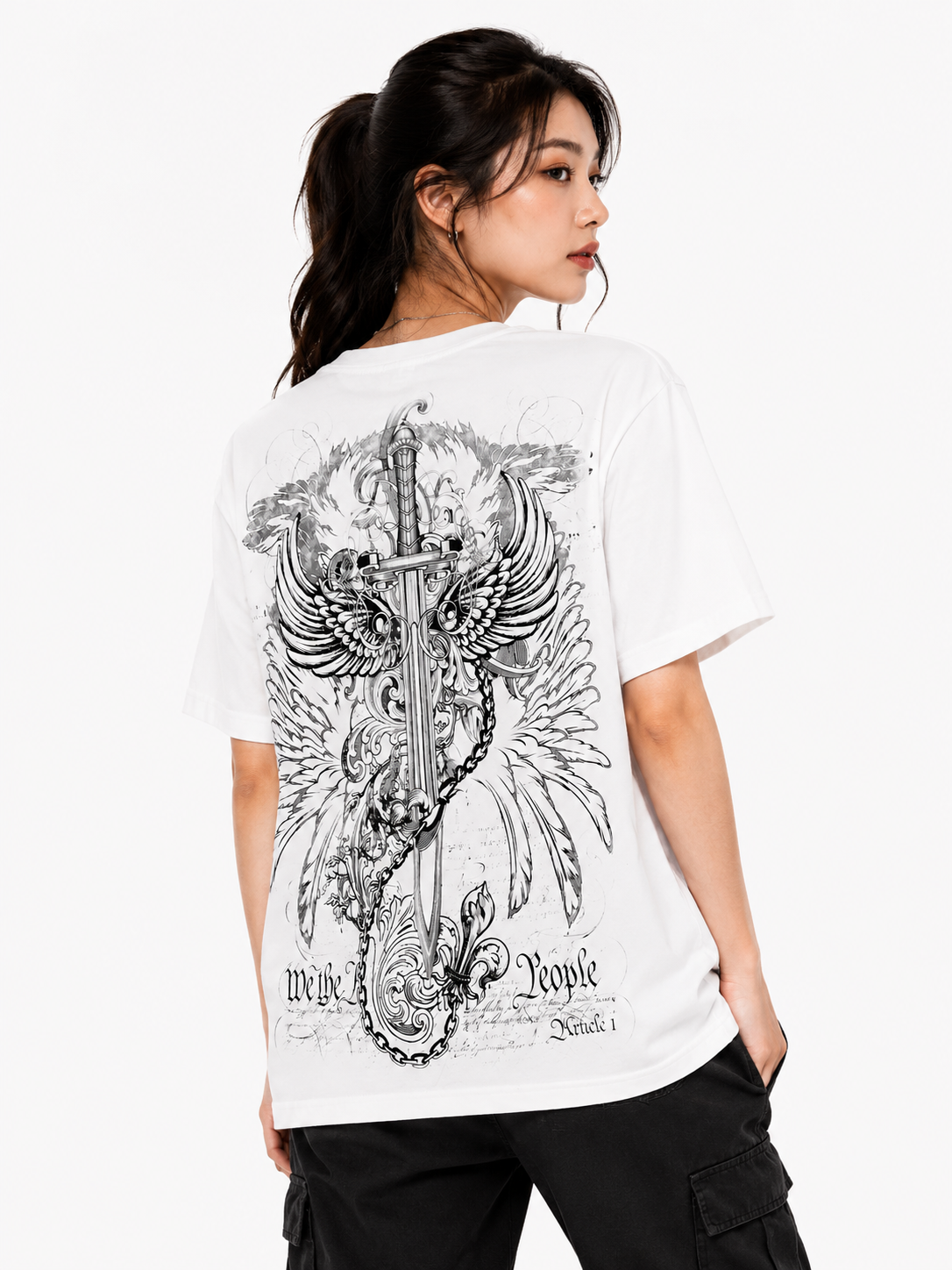 Konflic Unisex Soaring Eagle & Sword Emblem Graphic T-Shirt