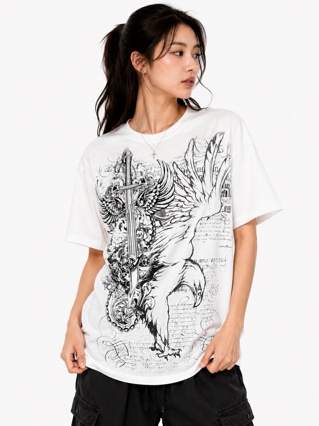 Konflic Unisex Soaring Eagle & Sword Emblem Graphic T-Shirt