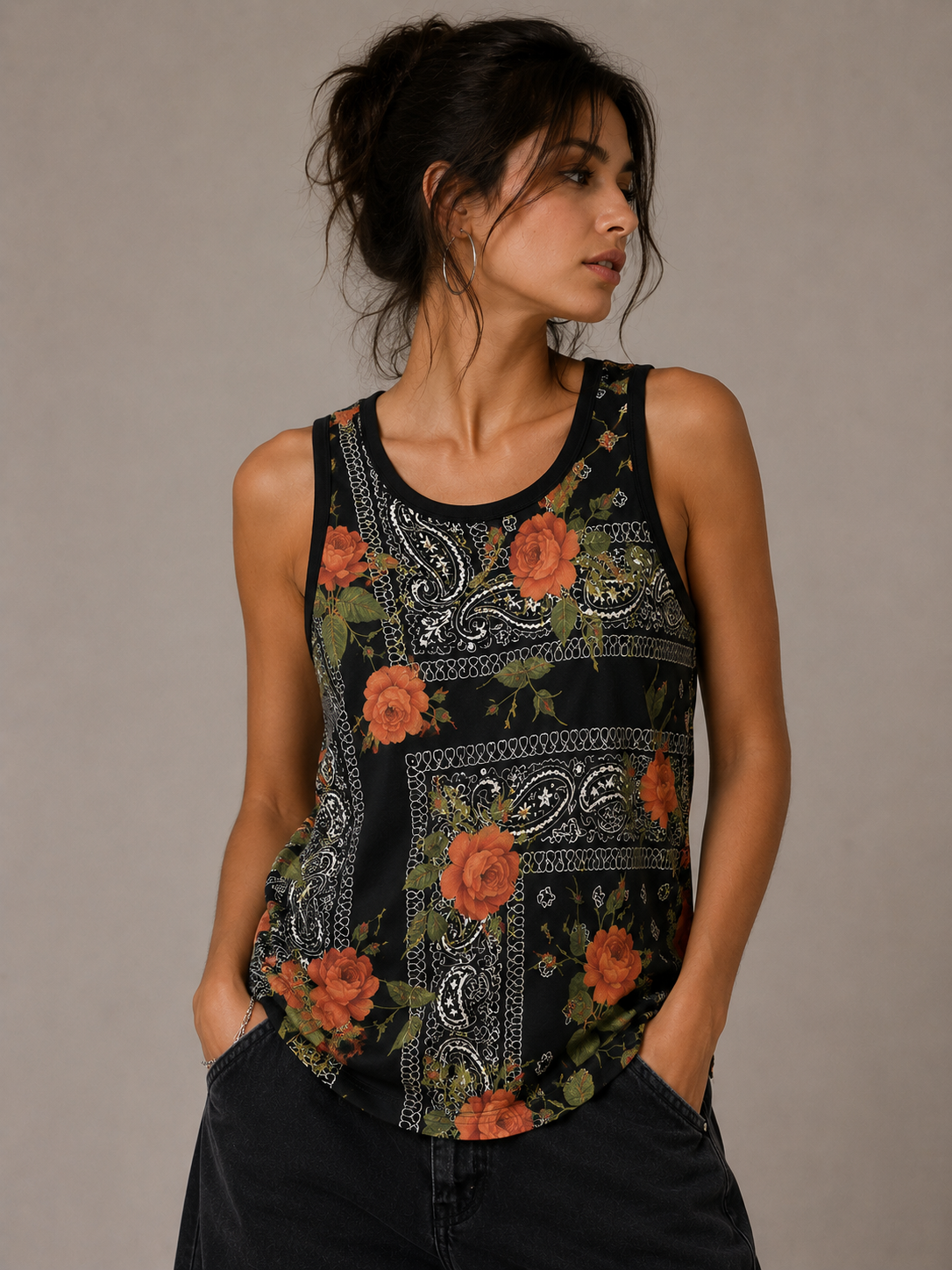 Konflic Floral with Bandana pattern Sublimation Graphic Mens Tank Tops