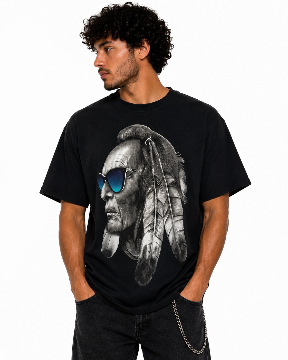 Konflic Men's Native Warrior Chief Graphic T-Shirt