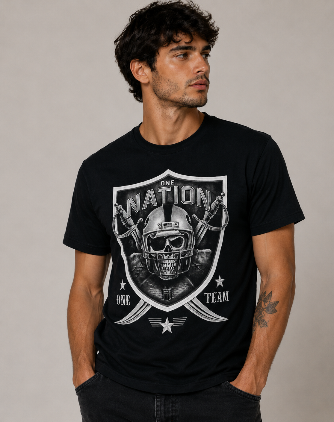 One Nation One Team Pirate Skeleton Football Fan art Graphic T Shirt