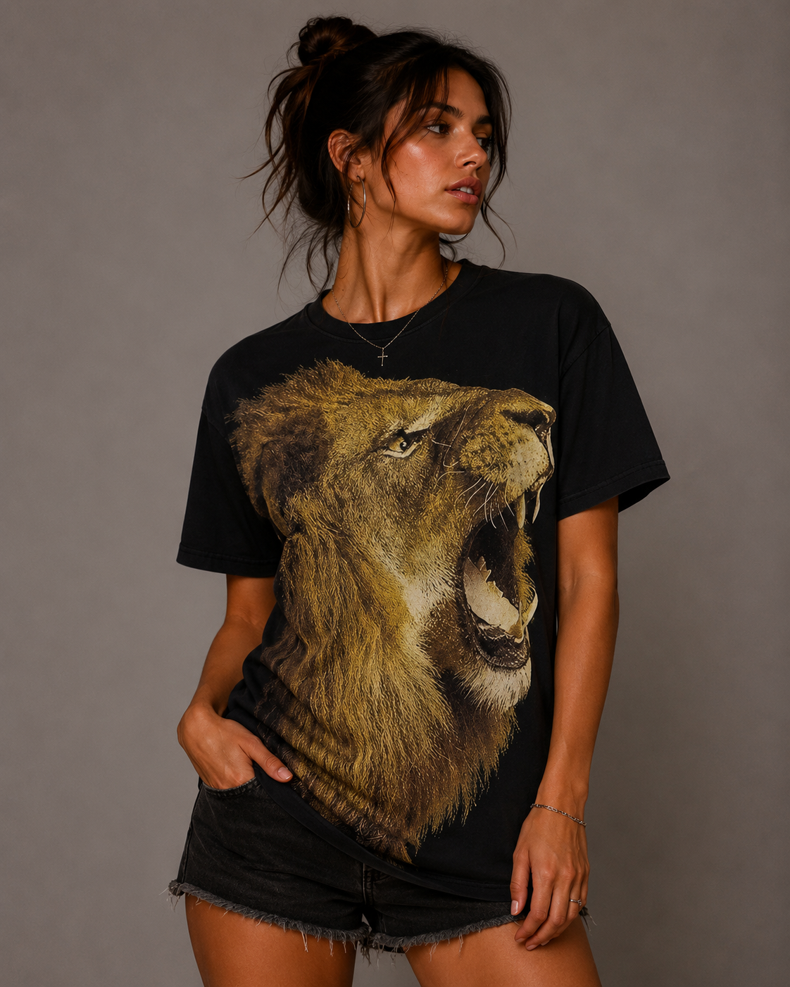 Konflic Roaring Lion Head Graphic Men's T-Shirt