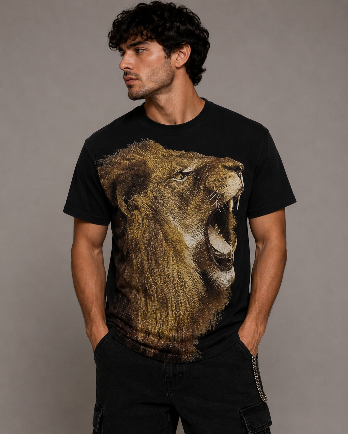 Konflic Roaring Lion Head Graphic Men's T-Shirt