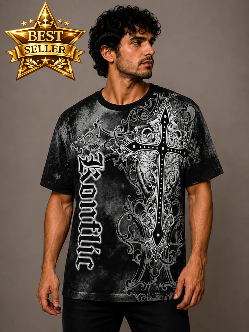 Konflic Giant Cross and Shield Graphic T Shirt