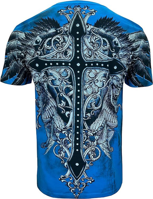 MMA Style Crew Neck T-Shirts Half Sleeve Liquid Blue T Shirt