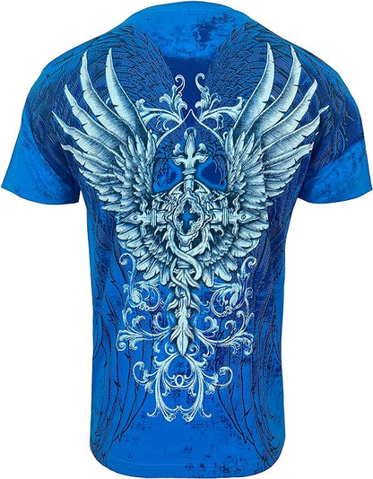 MMA Style Crew Neck T-Shirts Half Sleeve Blue Liquid Color