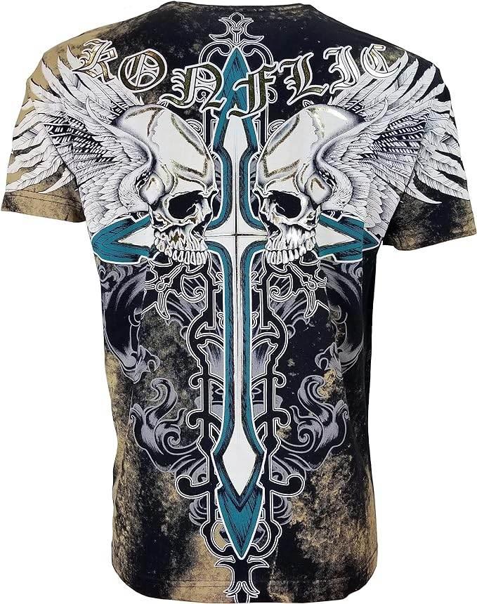 Men's Grim Reaper Skull Cross MMA Style Graphic T-Shirt - Konflic USA