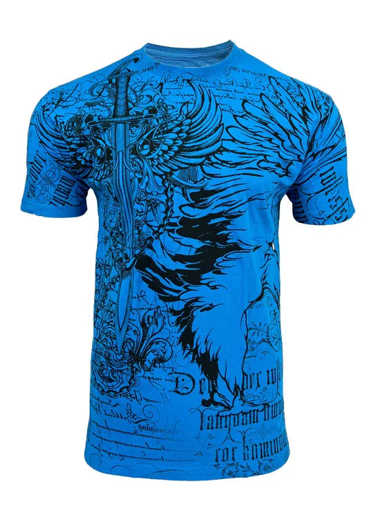 Konflic Men's Eagle Sword T-Shirt Chain Accents, Bold MMA Style