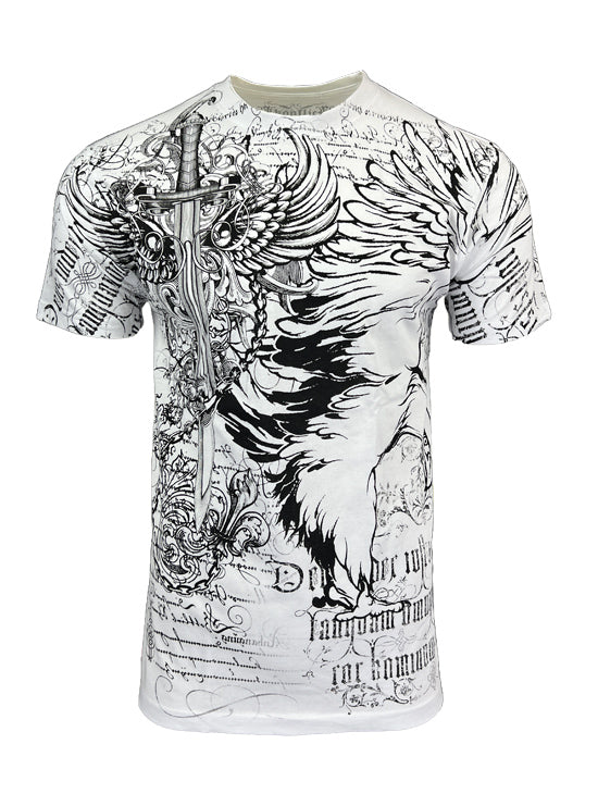 Konflic Men's Eagle Sword T-Shirt Chain Accents, Bold MMA Style