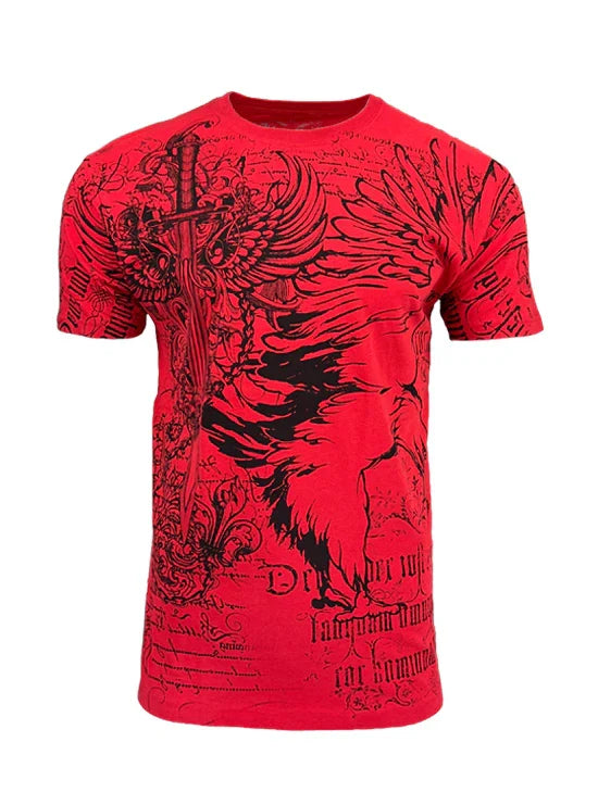 Konflic Men's Eagle Sword T-Shirt Chain Accents, Bold MMA Style
